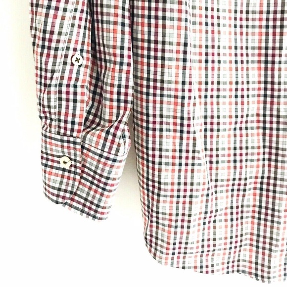 Peter Millar | Button Front Dress Check Shirt Medium Red Striped Button Cuff - Picture 6 of 9